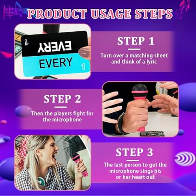 rayihni GRAB THAT MIC GAME, GRAB MIC PARTY GAME, DROP THE MIC GAME, FAMILY KARAOKE GAME WITH 125 SONG CARDS, 2025 NEW GRAB YOUR MIC PARTY GAME, FOR 2-10 PLAYERS, MUSIC LOVERS - Image 4